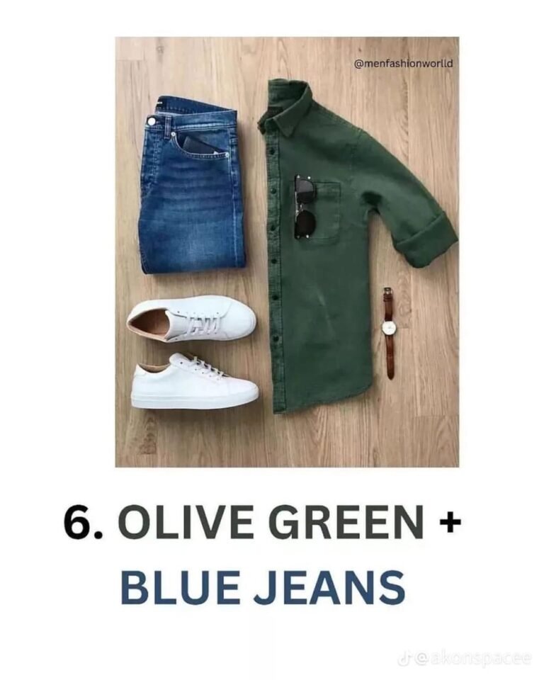 “Casual Cool: Olive Green and Blue Jeans for Effortless Style”